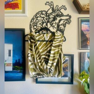 Joie Olive and White Striped Blouse